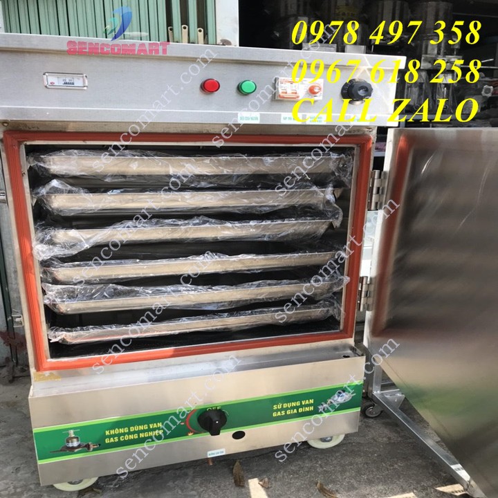 TỦ NẤU CƠM HẤP THỰC PHẨM CÔNG NGHIỆP 6 KHAY CHẠY GAS, CHẠY ĐIỆN CÓ ĐỒNG HỒ HẸN GIỜ