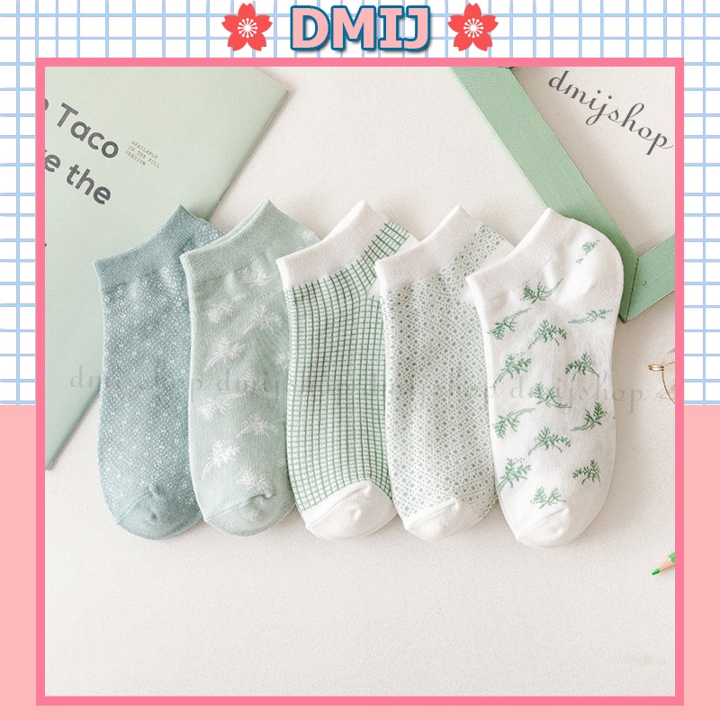 Tất nữ cổ thấp họa tiết xanh lá liễu nhiều màu đáng yêu