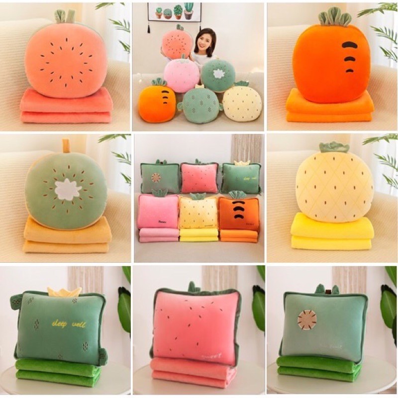 Bộ chăn gối văn phòng gấu bông có chăn hình Chó Husky, Mèo, Heo, chuột, hoa quả trái cây, rùa, Pony Anvihome