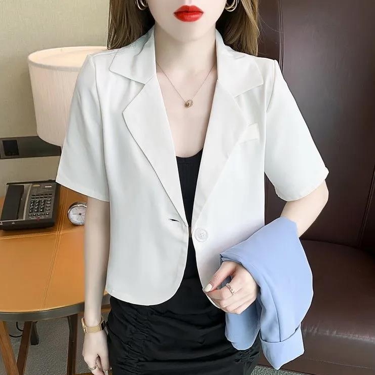 Áo Khoác Blazer Tay Ngắn Màu Trơn Thời Trang Công Sở Phong Cách Hàn Quốc Cho Nữ