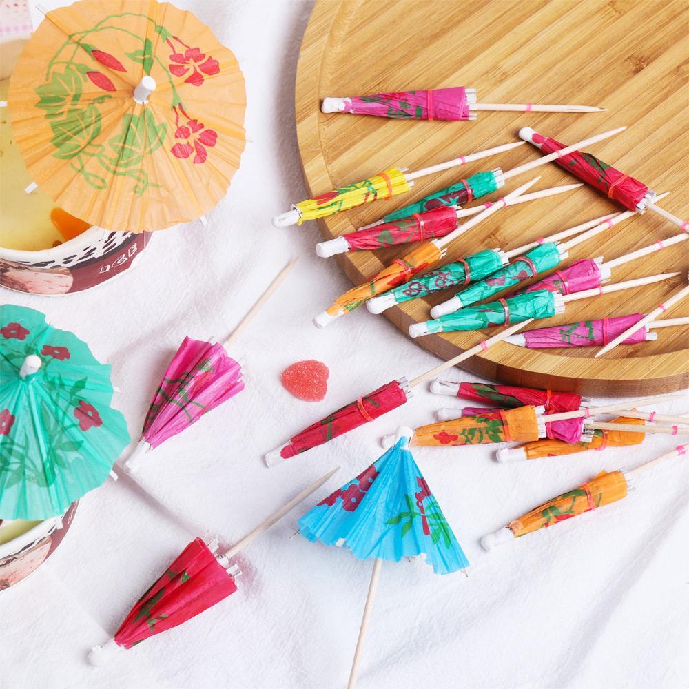 Set 24 Que Cắm Trang Trí Bánh Hình Cây Dù Bằng Giấy Nhiều Màu Sắc