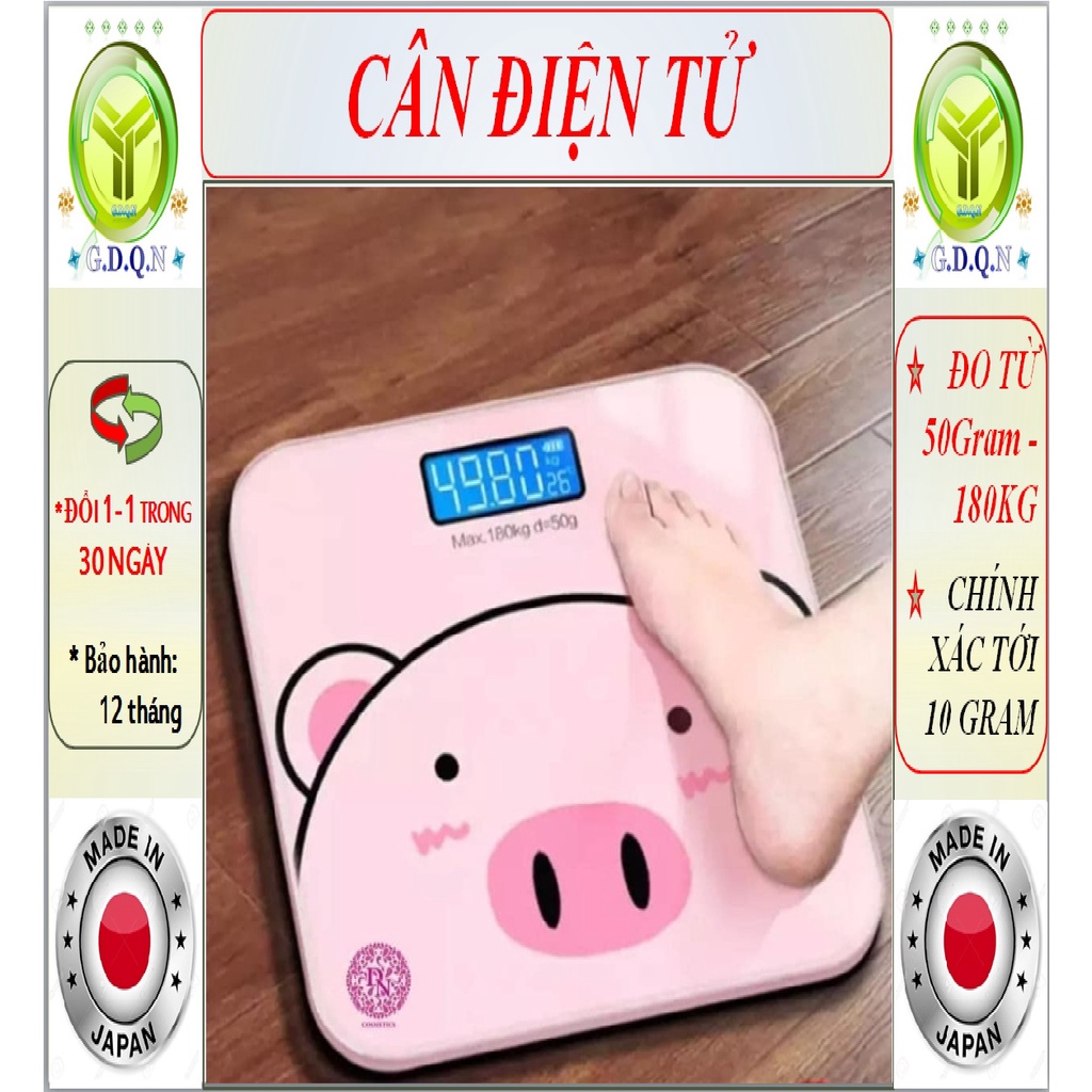 Cân điện tử sạc usb đo sức khỏe hiển thị cân nặng lên màn hinh, hình chú heo xinh xắn
