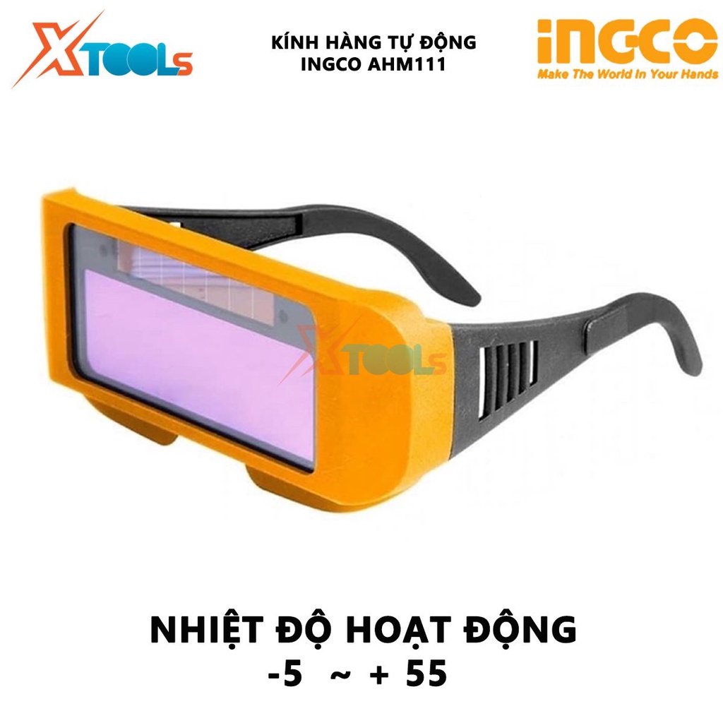 Kính hàn tự động làm tối INGCO AHM111 | Kính hàn điện tử Vùng nhìn 95x31mm, Kích thước hộp mực 108x 50,8x 5mm Cảm biến 2