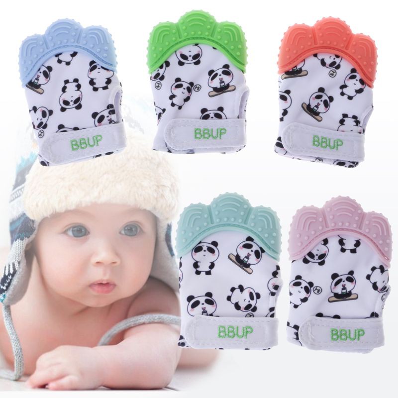 Baby Teether Gloves Panda Cute Cartoon Convex Silicone BPA Free Chew Oral Care