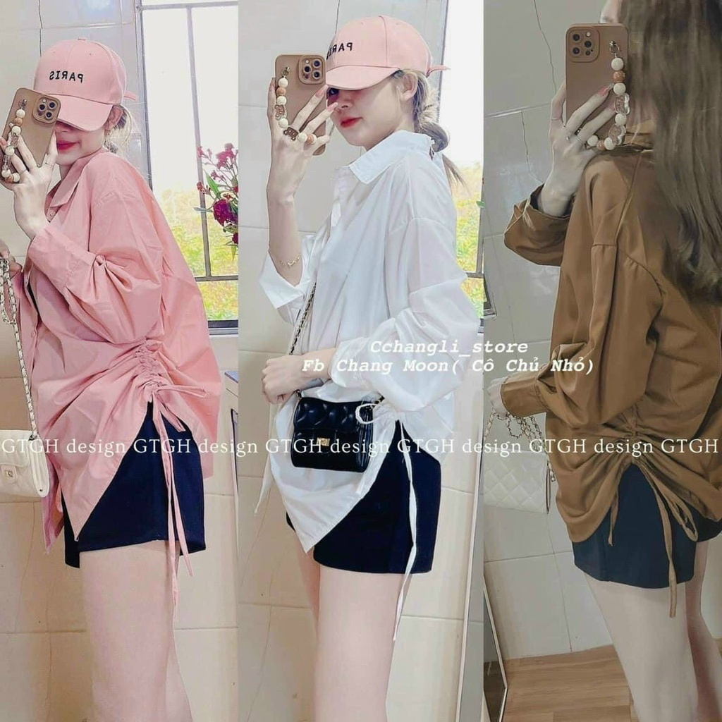 áo sơ mi tay dài kiểu rút dây 2 bên