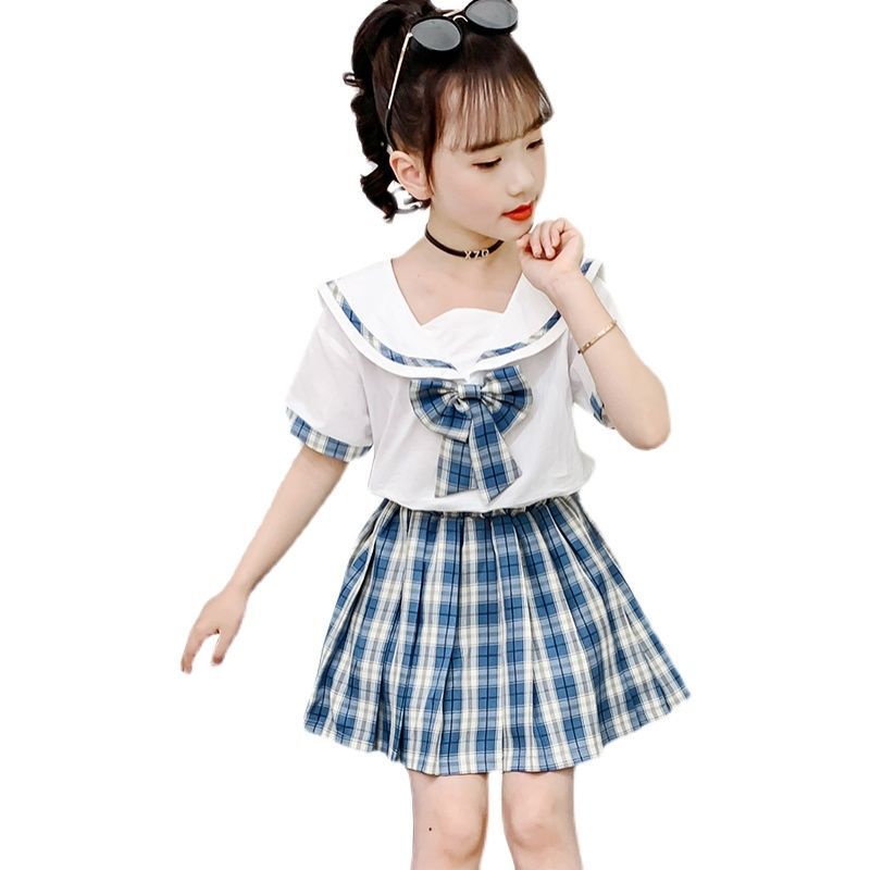 Bộ Đồng Phục Hai Mảnh Họa Tiết Sọc Caro Thời Trang Cho Bé Gái