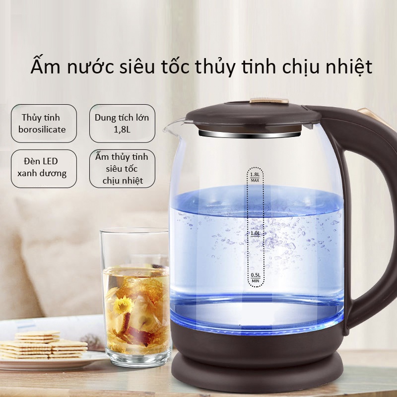 Ấm Đun Nước Siêu Tốc Thủy Tinh CTFAST-01 (1.8 Lít): Đèn LED Hiển Thị, Chịu Nhiệt Cao, Không Mùi Và Chất Độc Hại