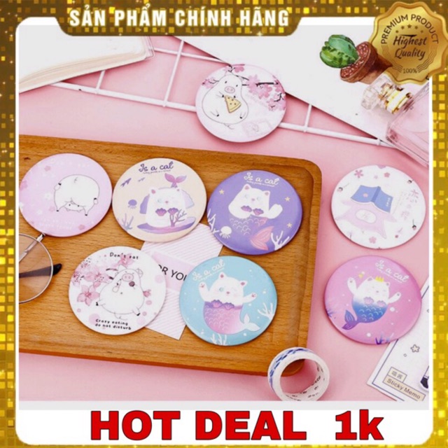 [HOT DEAL 1K] GƯƠNG MINI HÀN QUỐC TRÒN SIÊU DỄ THƯƠNG TIỆN LỢI