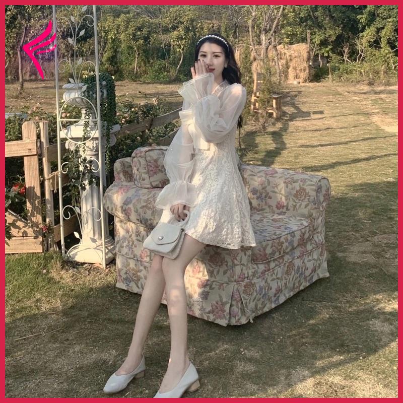 SẴN🎀Váy ulzzang ren lưới kiểu tiểu thư tay loe/Đầm xoè công chúa dự tiệc bánh bèo điệu vintage đi tiệc