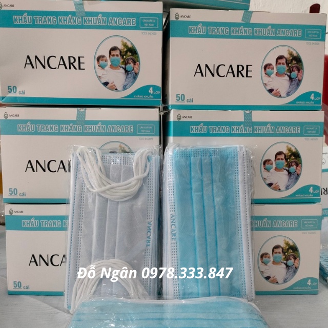 [XUẤT KHẨU CHÂU ÂU] 1 Thùng Khẩu Trang Y Tế 4 Lớp Ancare Màu Xanh, Chất Liệu Giấy Kháng Khuẩn Đạt 99,9%(GKK4LKLG)