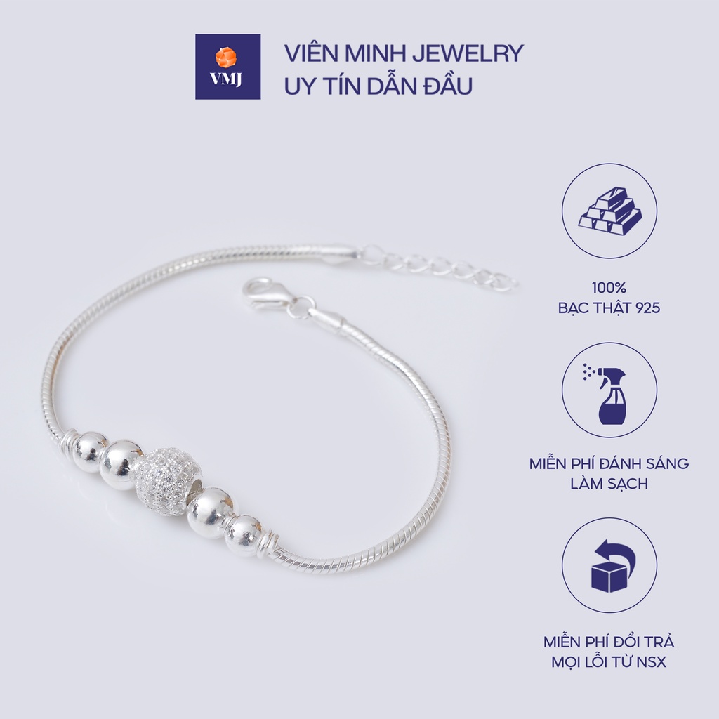 Lắc tay bạc nữ VMJ, vòng tay bạc 925, lắc tay bi bạc trơn bi bạc nạm đá trắng cao cấp - VMJ165