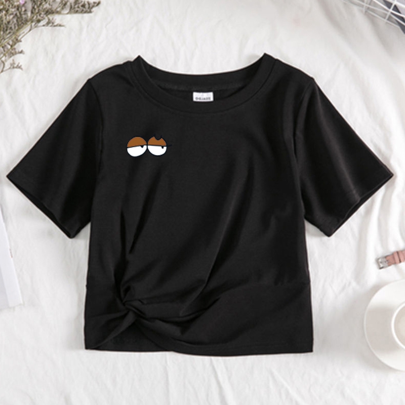 IELGY   Áo Thun cotton Ngắn Tay Cao Cổ Thời Trang Cho Nữ