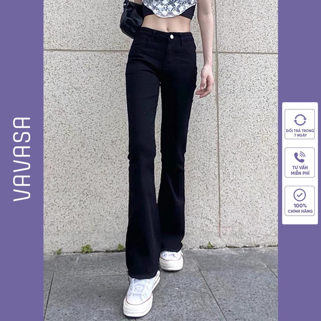 Quần jean nữ ống loe lưng cao quần bò nữ co giãn 4 chiều VAVASA QJ21