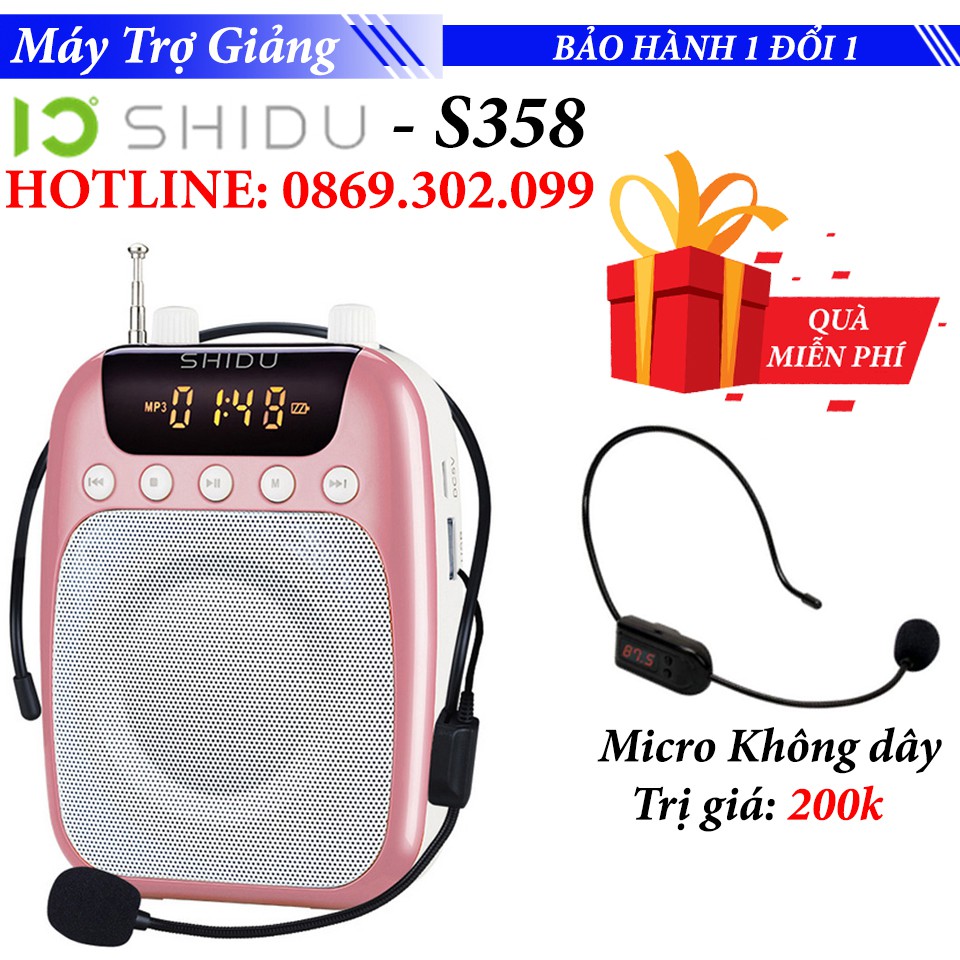 [Mã ELHACE giảm 4% đơn 300K] Máy trợ giảng không dây Shidu SD-S358 công suất 10W có tính năng FM - Pin 1500mAh