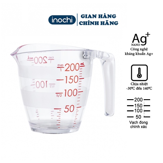 Cốc đong ml inochi yoko nhựa định lượng 200ml dung dịch chia vạch dụng cụ đo lường nhà bếp thông minh