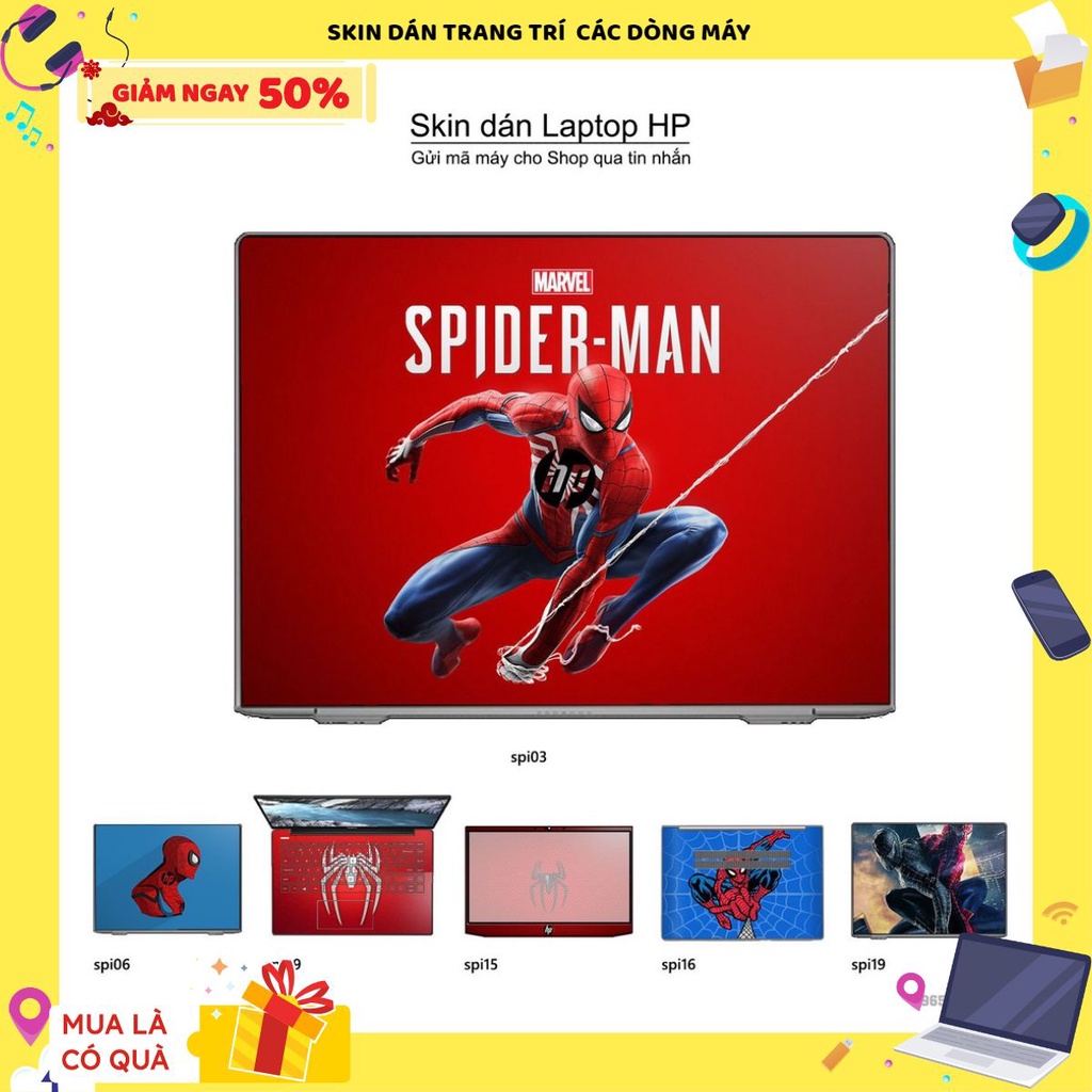 Skin dán Laptop HP in hình người nhện Spiderman bán chạy (inbox mã máy cho Shop)