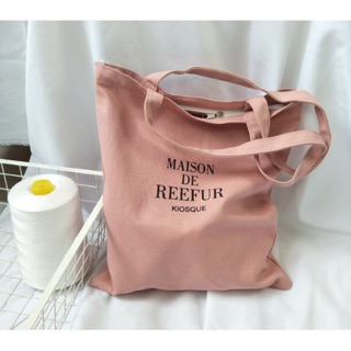 Túi Tote Vải Canvas Đeo Vai Chữ Maison Hồng Cực Xinh