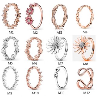 NHẪN ĐEO TAY PAN ALE HOA ĐÀO HOA CÚC TRÁI TIM LIÊN KẾT ROSE GOLD BẠC S925 THUẦN KHIẾT HÀNG CAO CẤP