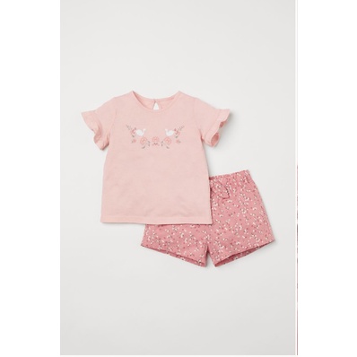 Set bộ cotton quần nơ bé gái HM