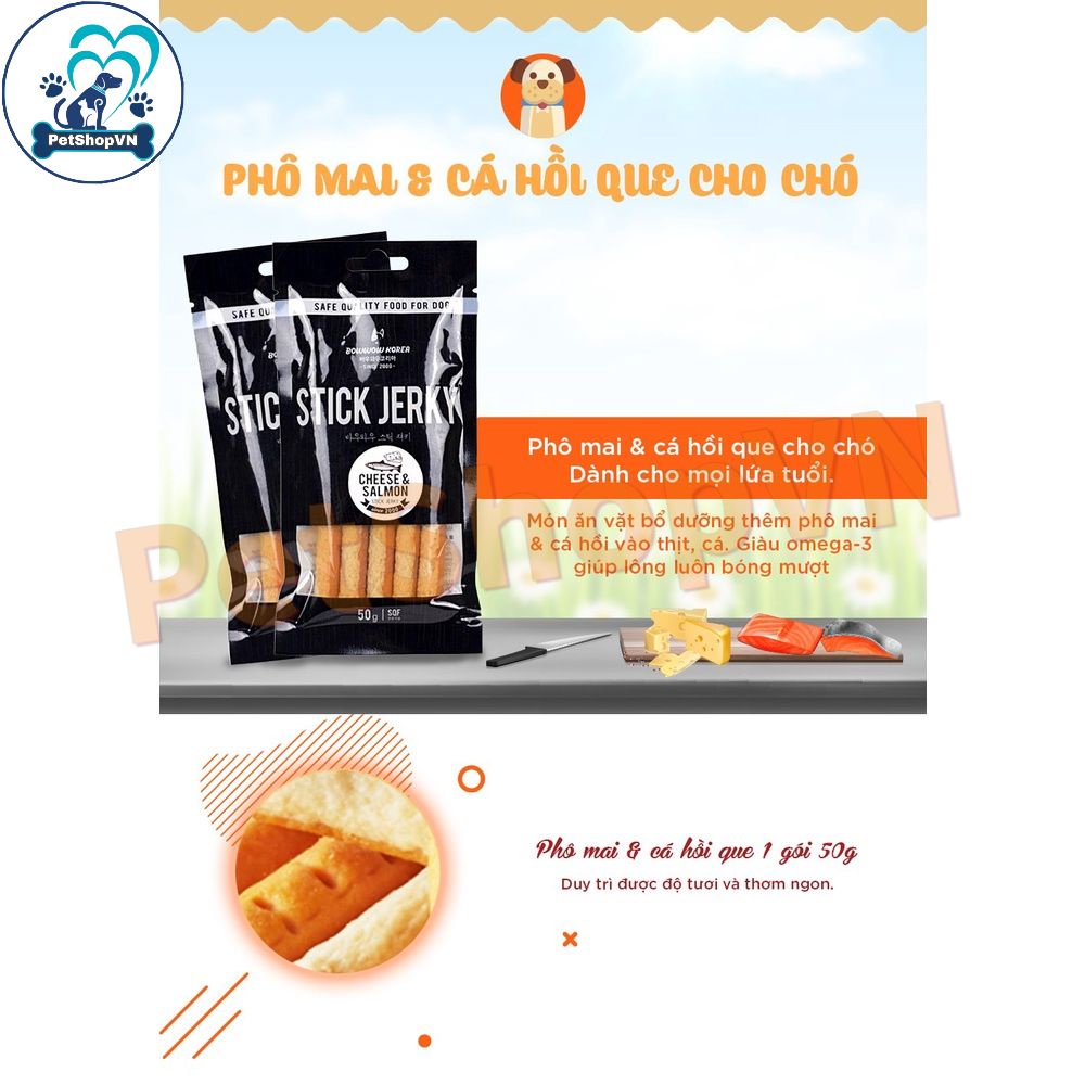 Bánh Thưởng Thịt Que Mềm Cho Chó BOWWOW Túi 50G Vị Gà, Phô Mai & Cá Hồi
