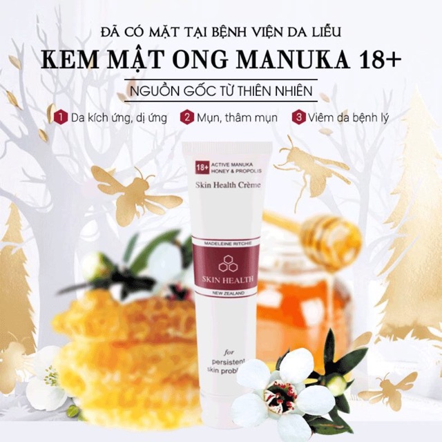 Kem mật ong Manuka 18+ Skin Health giảm mụn dị ứng, chàm, vẩy nến