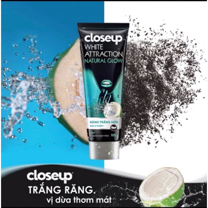 Kem đánh răng CLOSEUP giúp làm trắng răng tự nhiên sau 2 tuần với chiết xuất dừa và than hoạt tính 230g/tuýp