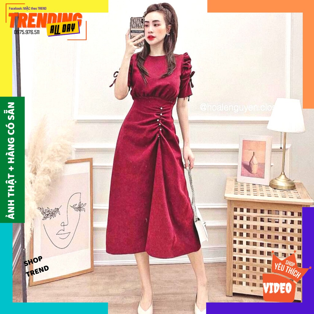 [MÃ GIẢM GIÁ 10K] Đầm dáng dài, Đầm Body Nhung Nhún Đính Ngọc, Đầm dự tiệc sang chảnh (Size S-M-L) | BigBuy360 - bigbuy360.vn