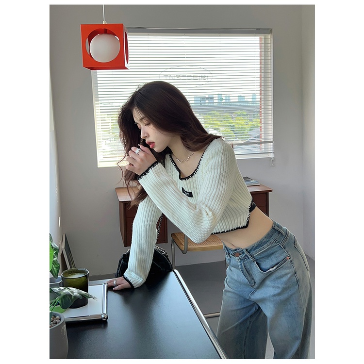 Áo Len Tay Dài Dáng Ôm Lưng Cao Thời Trang Hàn Quốc Gợi Cảm Cho Nữ