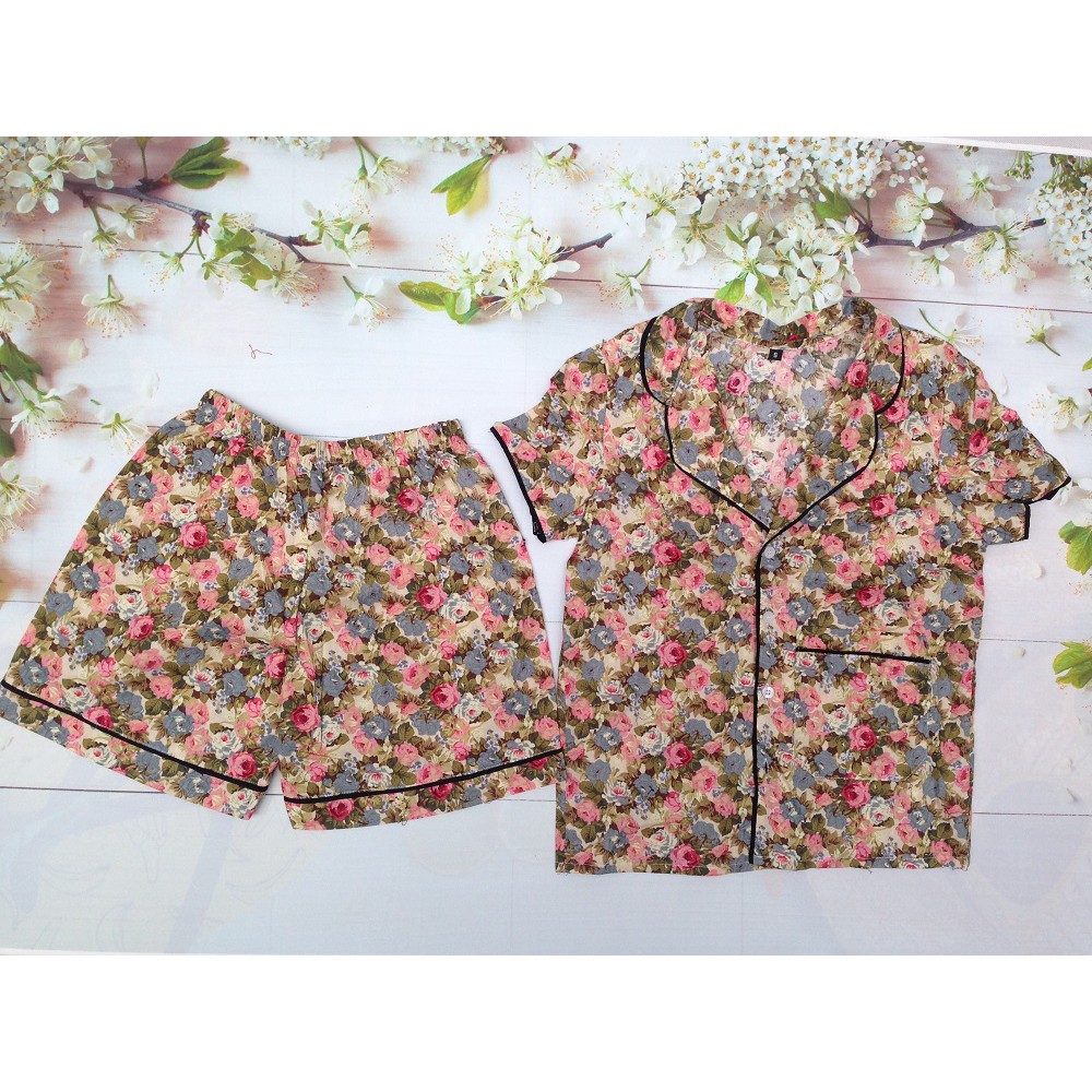 Bộ đồ mặc nhà Bộ Pijama vải kate đẹp kiểu quần đùi áo cộc tay