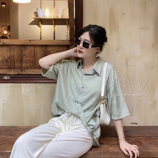Áo sơ mi lụa cộc tay kèm dây buộc eo lyn