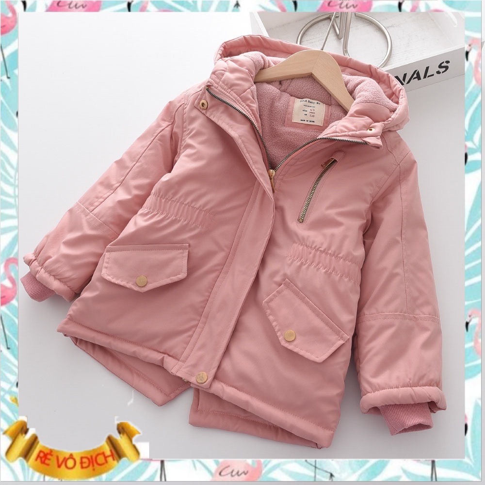Áo parka bé gái 4-14 tuổi hình tai bên trong lót lông, Áo khoác cho bé hàng xuất khẩu xịn sò