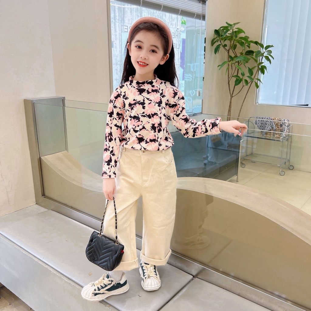 Áo nhung IQ ANGEL tay dài cổ cao vừa thời trang thu đông dành cho trẻ em