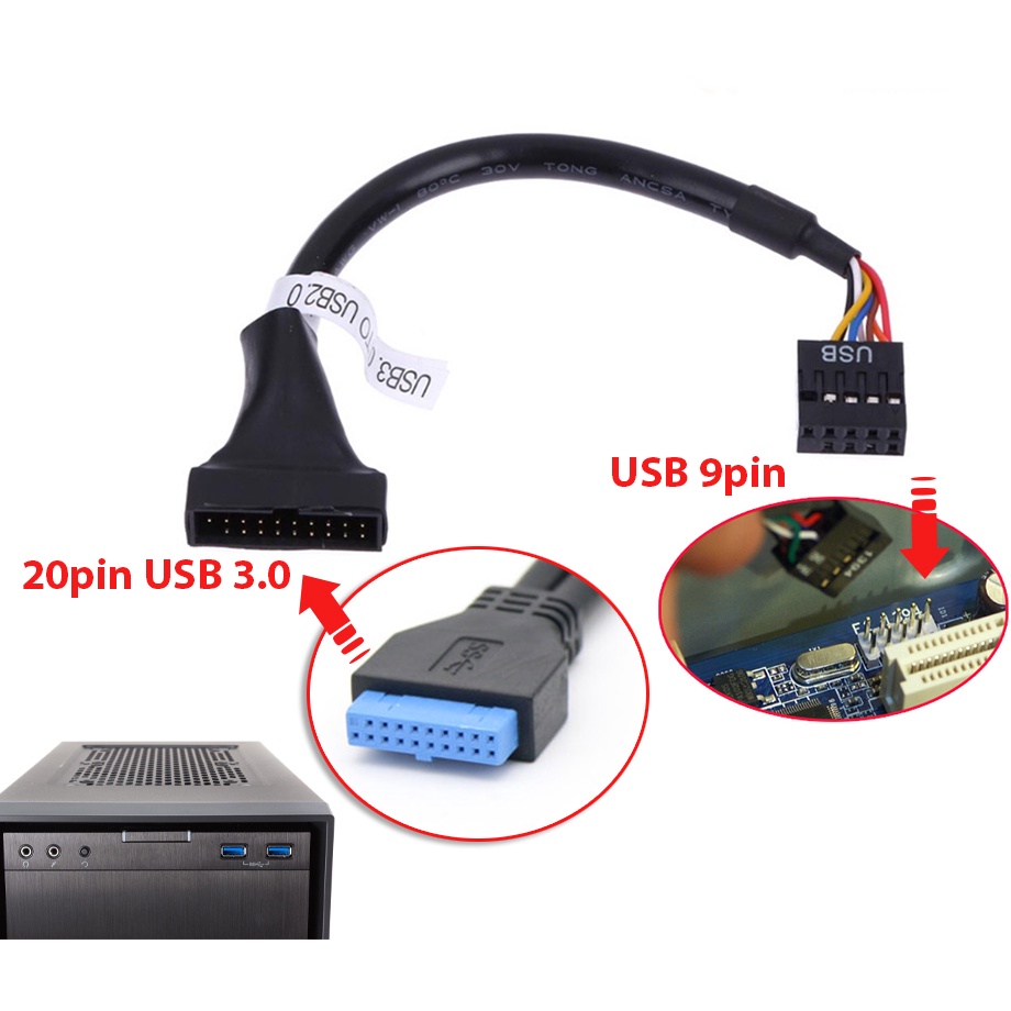 Cáp chuyển USB 2.0-9Pin Motherboard to USB 3.0-20Pin