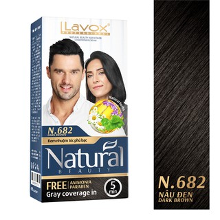 NHUỘM TÓC THẢO DƯỢC PHỦ BẠC [ Nâu Đen N682 ]  - Không Amoniac - Siêu Dưỡng Tự Nhiên - NPB Natural Lavox 87g