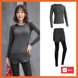 Bộ Đồ Quần Áo Tập GYM Yoga Nữ 💖 𝑭𝑹𝑬𝑬𝑺𝑯𝑰𝑷 💖 Set tập 2 Món Áo Thun Dài Tay & Quần Legging 2 Lớp Vải Thun Lạnh 018Plus