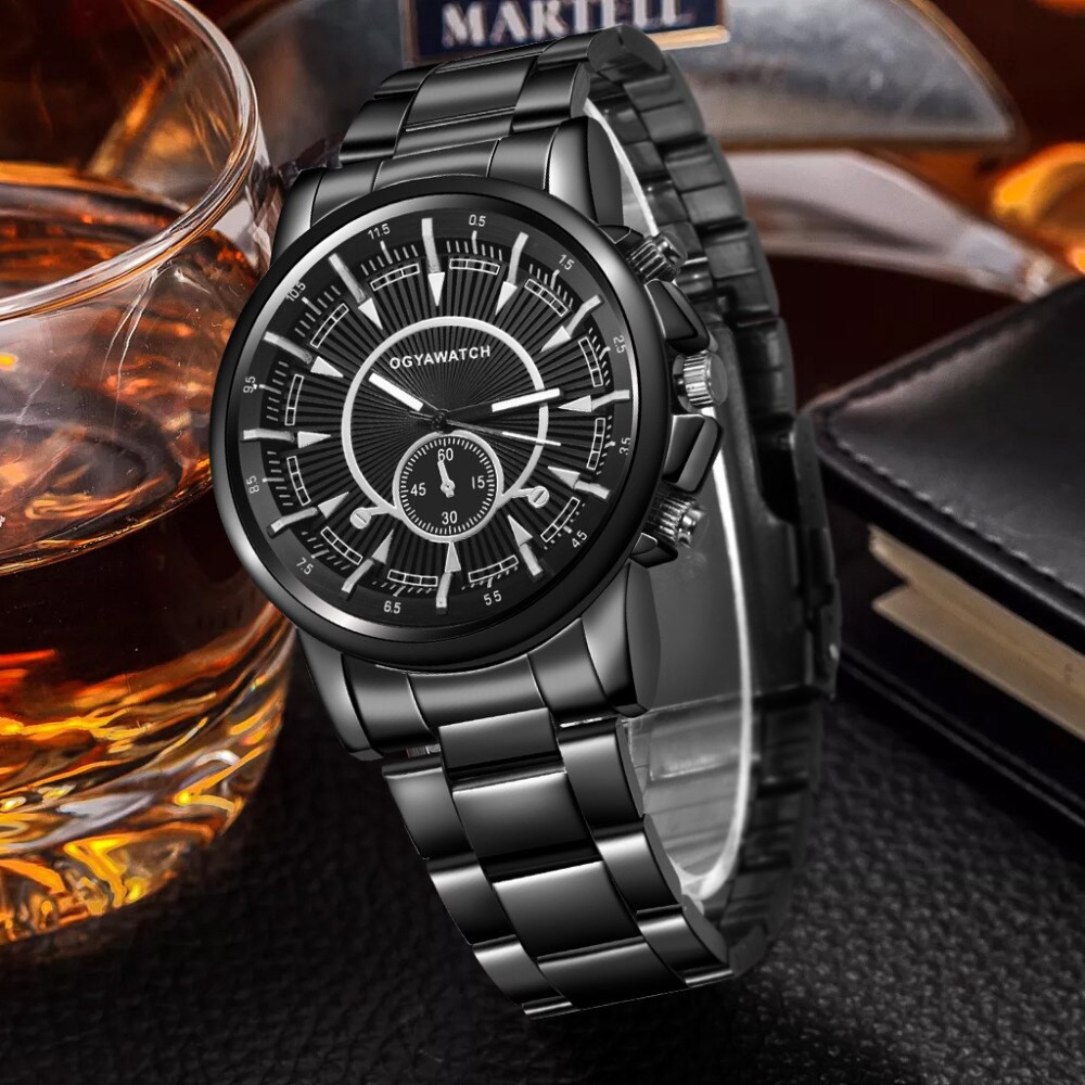 Đồng hồ đeo tay bằng thép màu đen sang trọng dành cho nam