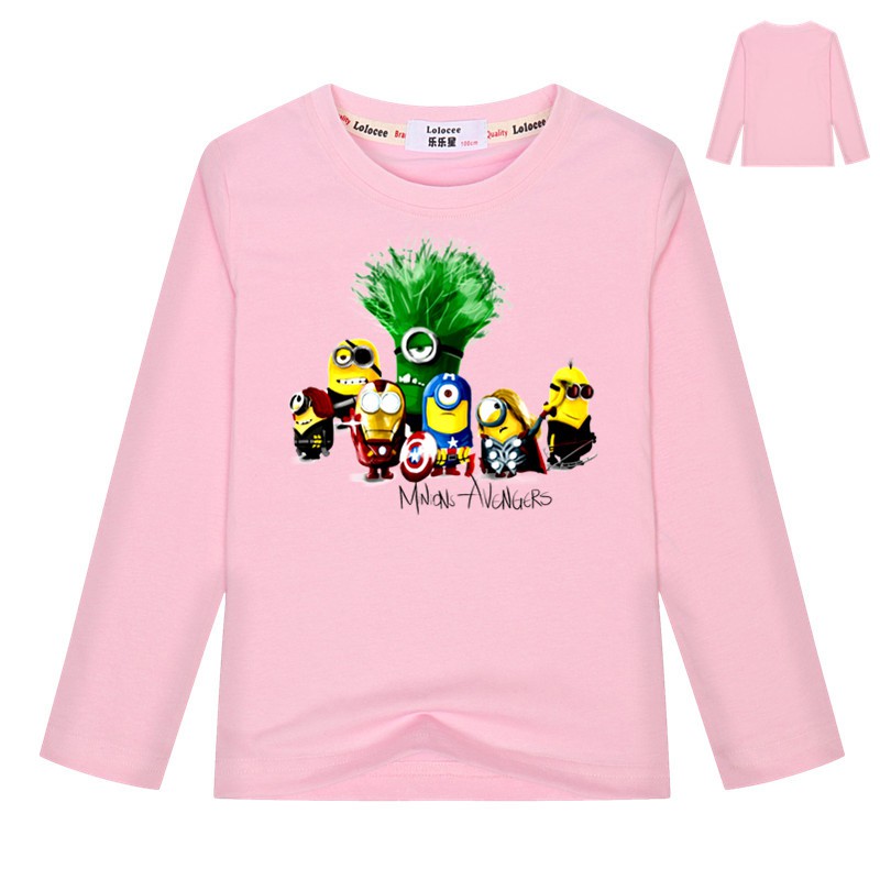 Áo Thun 100% Cotton Tay Dài Có In Hình Minion Ngộ Nghĩnh Cho Bé Từ 5-12 Tuổi