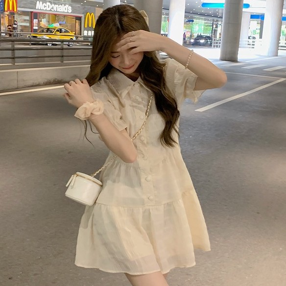 44769 Đầm chữ A lưng cao kiểu xếp ly thời trang mới mẻ cho nữ