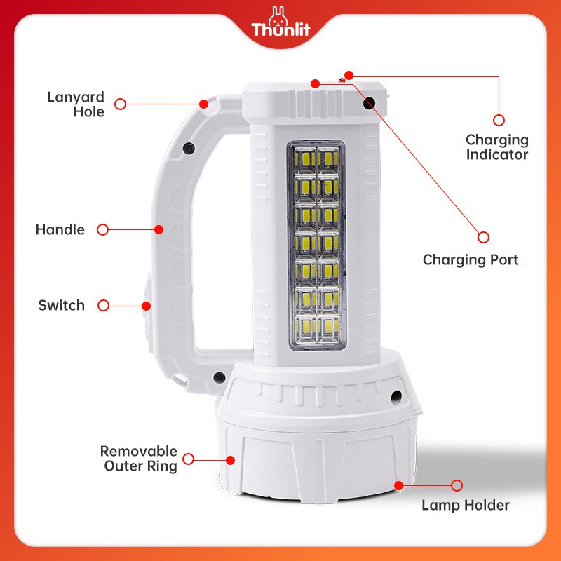 Đèn LED Thunlit sạc được có tay cầm thích hợp đi câu cá và các hoạt động ngoài trời