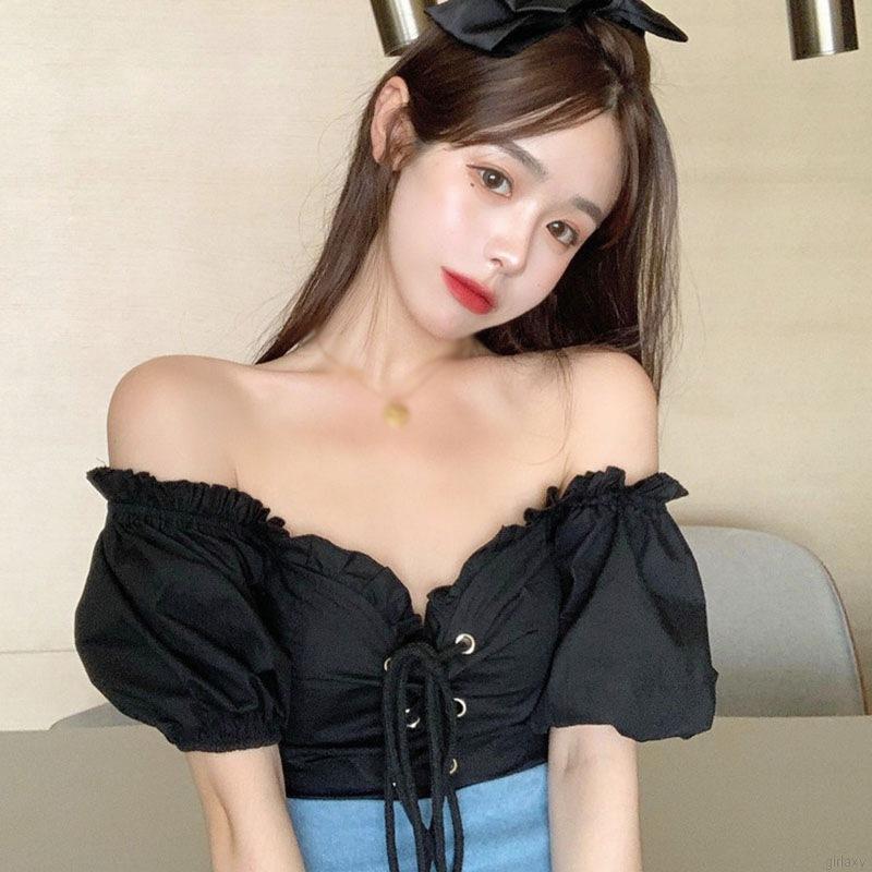 Áo Trễ Vai Tay Phồng Phong Cách Hàn Quốc Đáng Yêu Cho Nữ