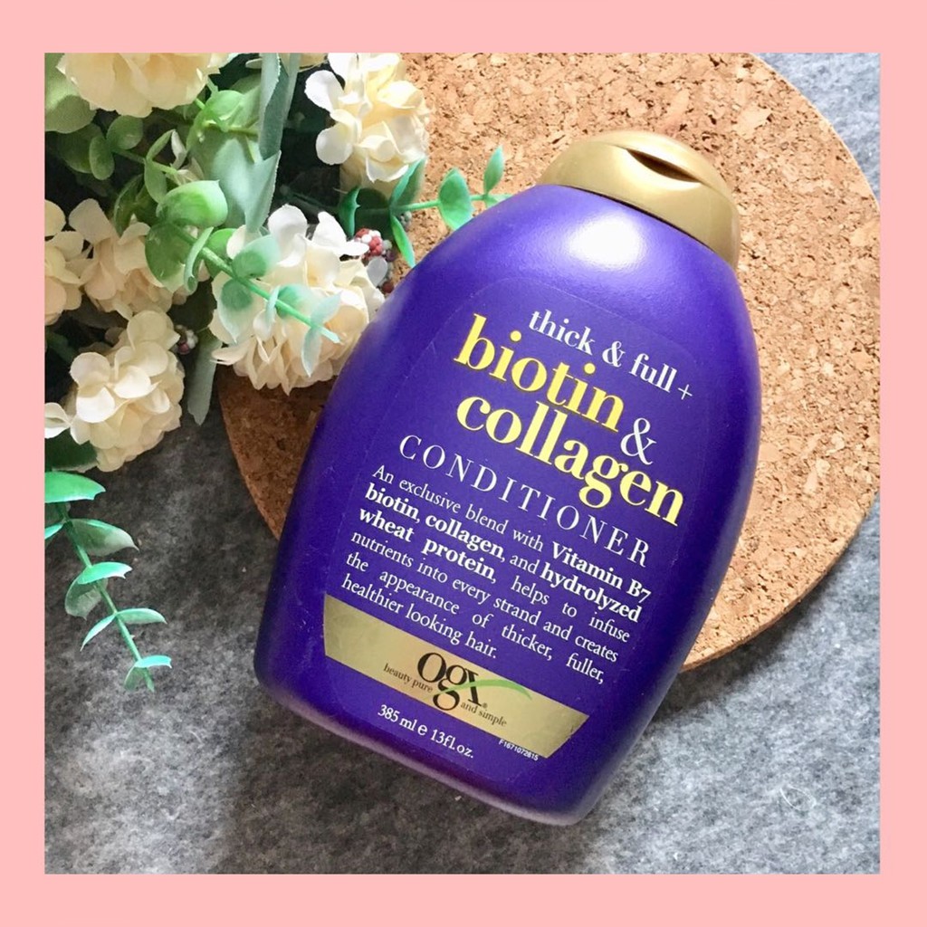 Dầu Xả Dưỡng Dày Tóc OGX Thick &amp; Full + Biotin &amp; Collagen Conditioner 385ml - Tím