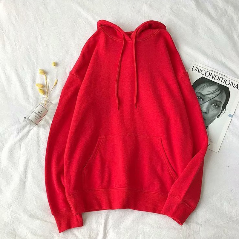 Áo hoodie IELGY vải nhung cổ tròn dài tay dáng rộng màu trơn cho nữ