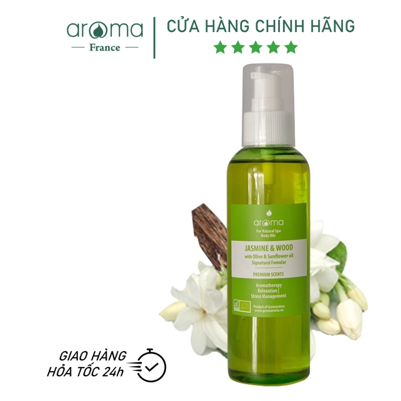 Tinh Dầu Massage Body Aroma Thiên Nhiên 100mL Hoa Lài &amp; Gỗ - Jasmine &amp; Wood Oil Spa