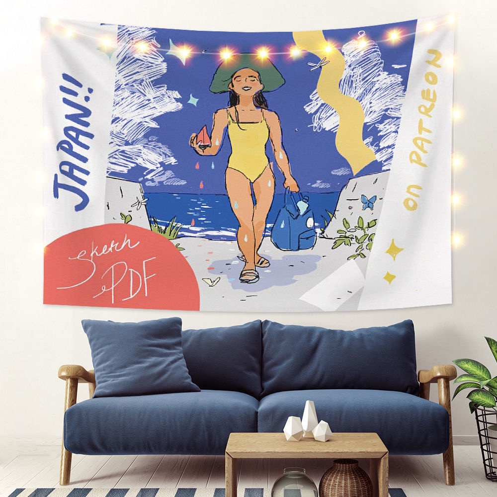 Nordic-Styleins Tiger Girl Fresh Illustration Bedroom Decoration Cloth Tapestry Background Cloth Mural