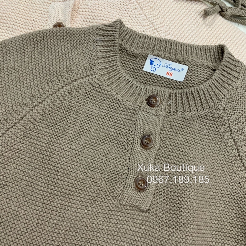 Bodysuit Len Dài Tay Kèm Mũ Cho Bé , Body Len Cho Bé Trai Bé Gái Angou Từ 5 Đến 18Kg