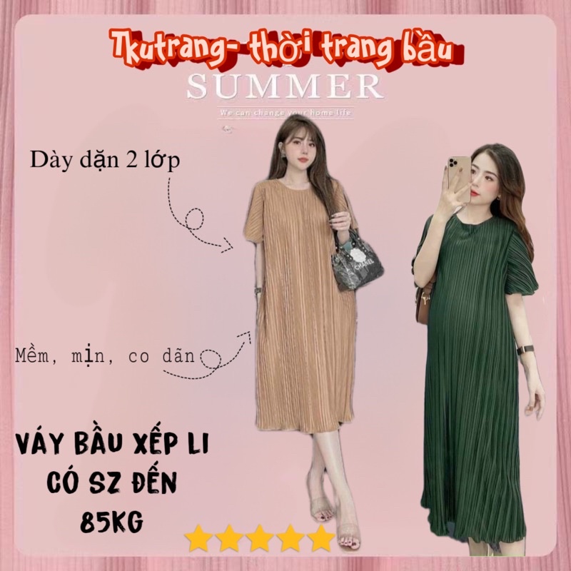 váy dập ly cao cấp dáng suông Chất chifon hai lớp Mềm, Thấm Mồ Hôi Tốt,size đến 80Kg