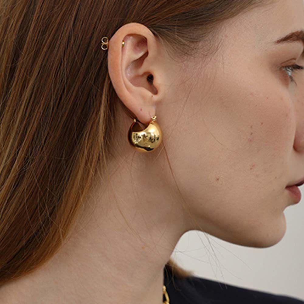 Bông Tai Hình Tròn Bằng Kim Loại Bóng Tròn Thời Trang|Trang Sức Thời Trang Màu Sắc|Khuyên Tai Hình Chữ U Màu Sắc