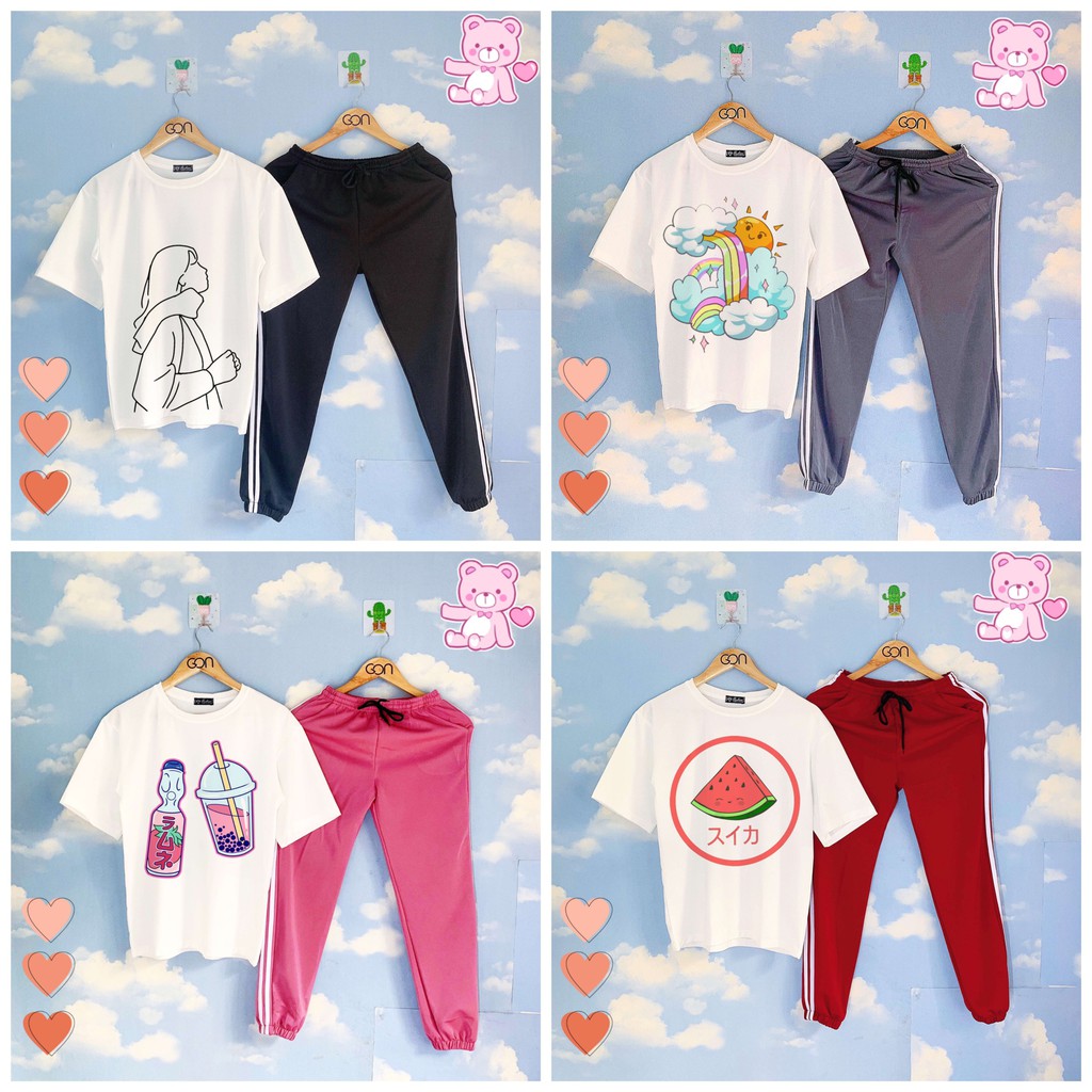 [COMBO TIẾT KIỆM] Set áo thun tay lửng quần kẻ 3 sọc, quần unisex 2 sọc C78