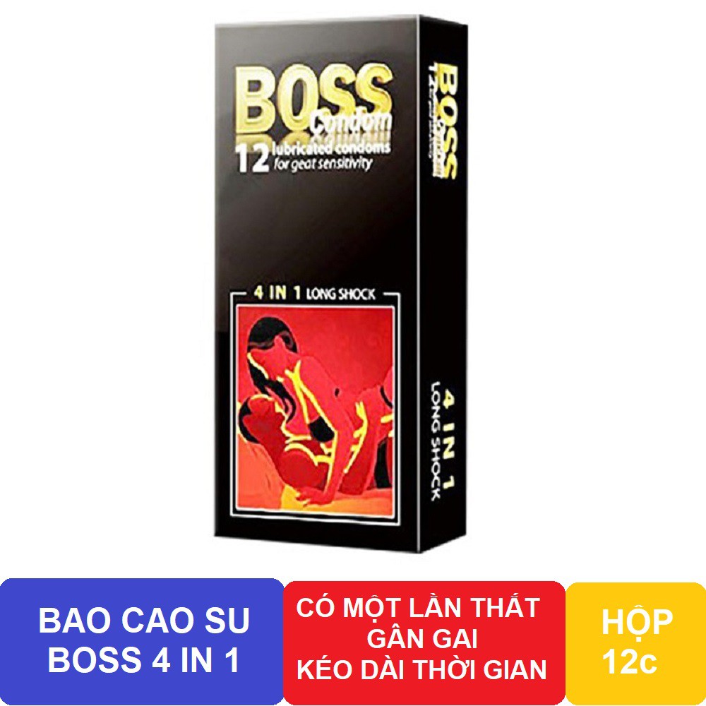 [CHÍNH HÃNG] BAO CAO SU BOSS 4 IN 1 CHỐNG XUẤT TINH SỚM, KÉO DÀI THỜI GIAN QUAN HỆ, CÓ GÂN GAI, SIÊU MỎNG