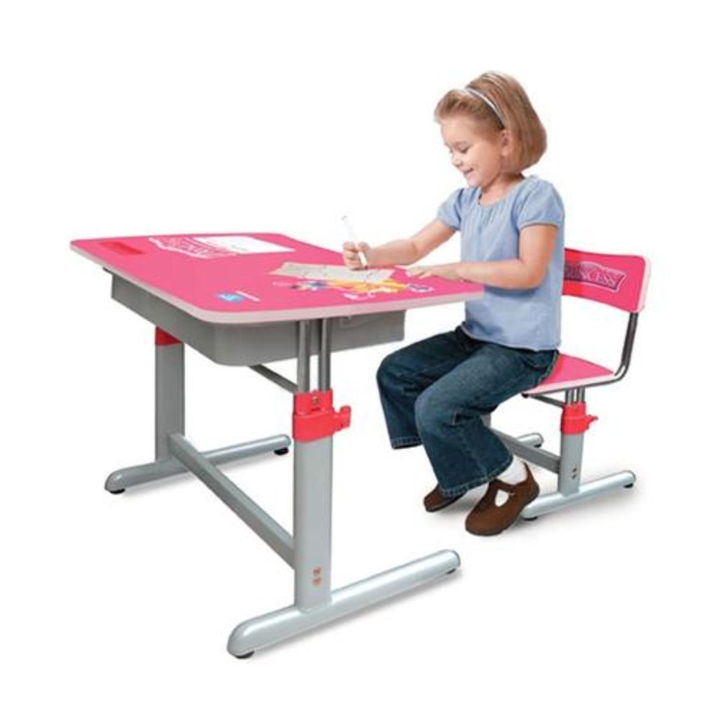 Bàn ghế học sinh cho bé gái mặt bàn nghiên 3 cấp giá rẻ hãng Hòa Phát BHS 20-03 màu hồng